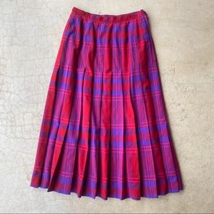 Pendleton Vintage Red Plaid Wool Pleat Midi Skirt